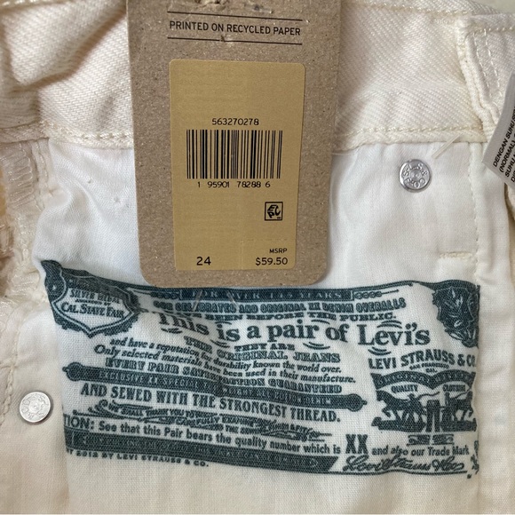 Levi 501 Denim Shorts 24” Cream Butterfly 🦋 Print High Rise Button Raw Edge - Picture 10 of 13